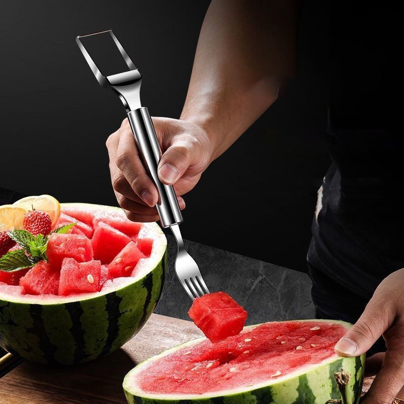 Watermelon Fork Slicer Cutter Slicer Tool, 2-in-1 Stainless Steel Fruit Cutter