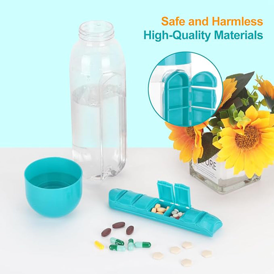 Portable Pill Box Water Cup,2 in 1 Water Bottle pill Box Storage Box