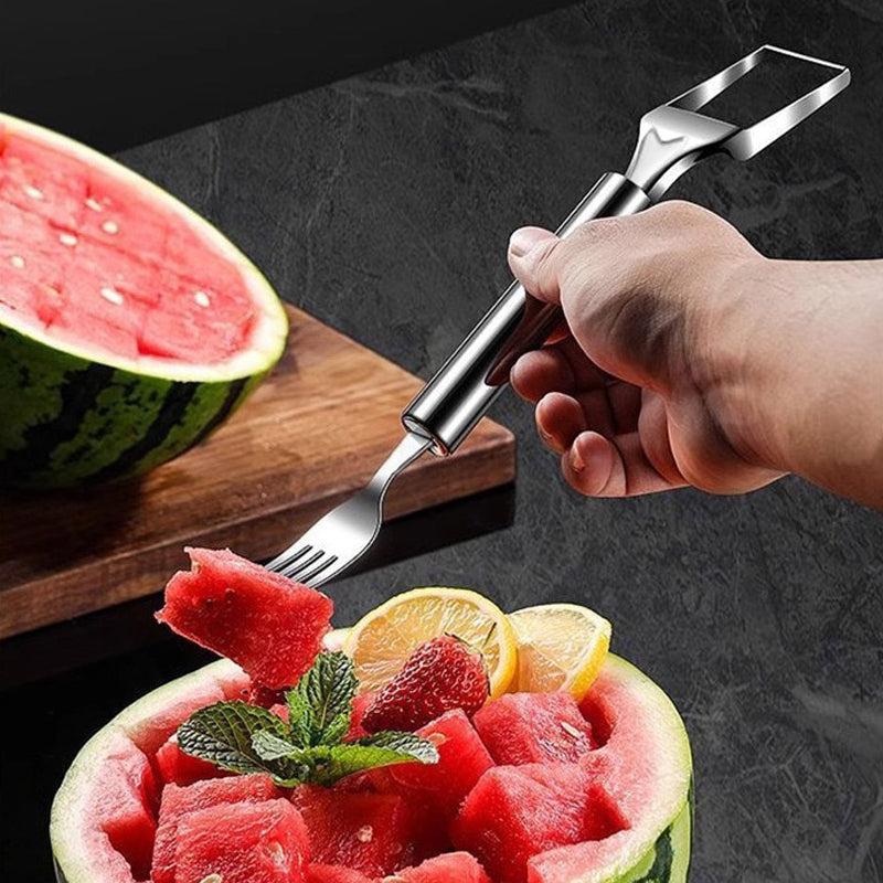 Watermelon Fork Slicer Cutter Slicer Tool, 2-in-1 Stainless Steel Fruit Cutter