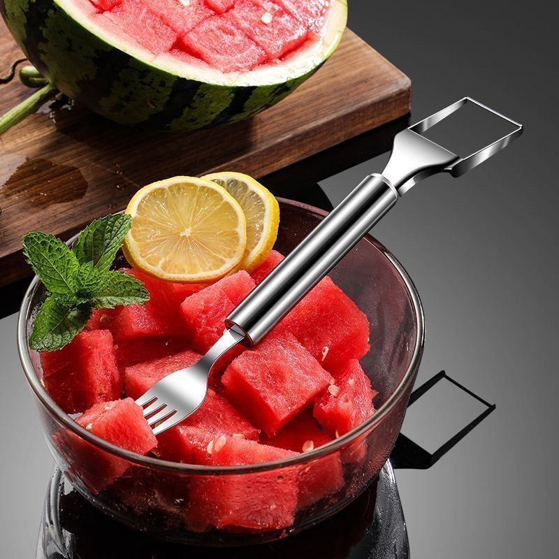 Watermelon Fork Slicer Cutter Slicer Tool, 2-in-1 Stainless Steel Fruit Cutter