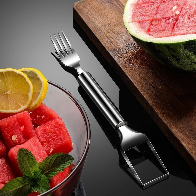 Watermelon Fork Slicer Cutter Slicer Tool, 2-in-1 Stainless Steel Fruit Cutter