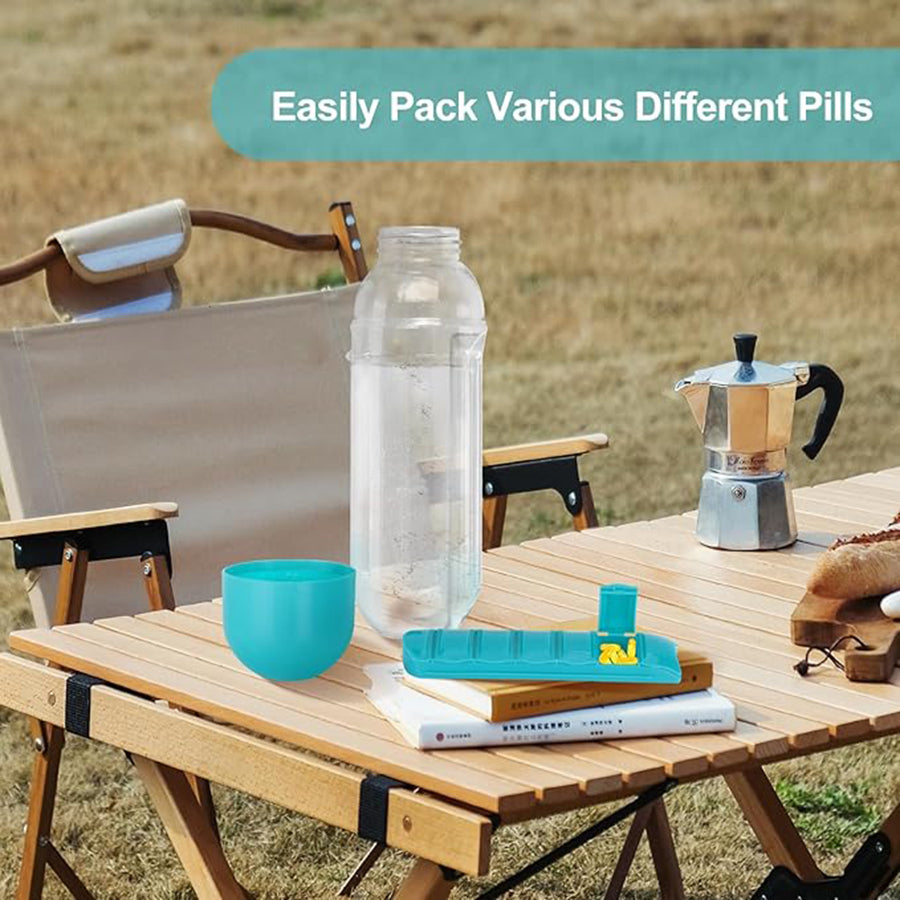 Portable Pill Box Water Cup,2 in 1 Water Bottle pill Box Storage Box