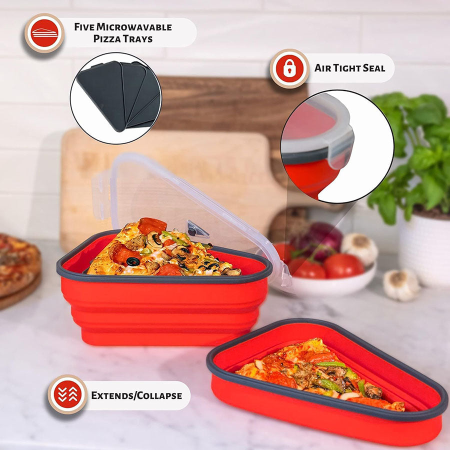 Reusable Pizza Storage Container with 5 Microwavable Serving Trays