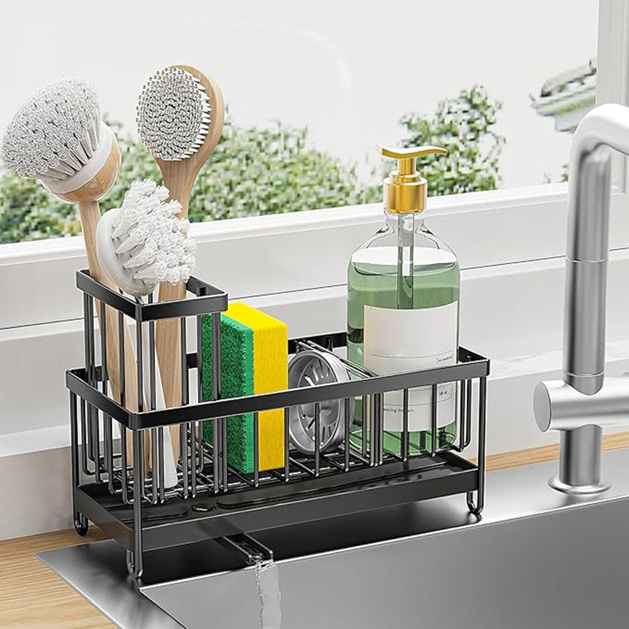 Rotatable Kitchen Sink Sponge Holder with Brush Rack