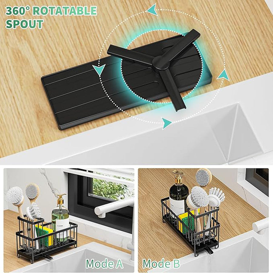 Rotatable Kitchen Sink Sponge Holder with Brush Rack