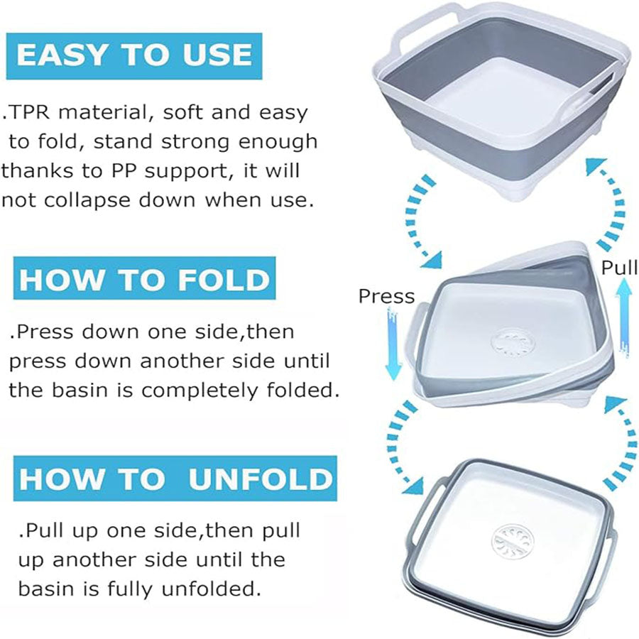 Collapsible Dish Basin with Drain Plug,Space Saving Multiuse