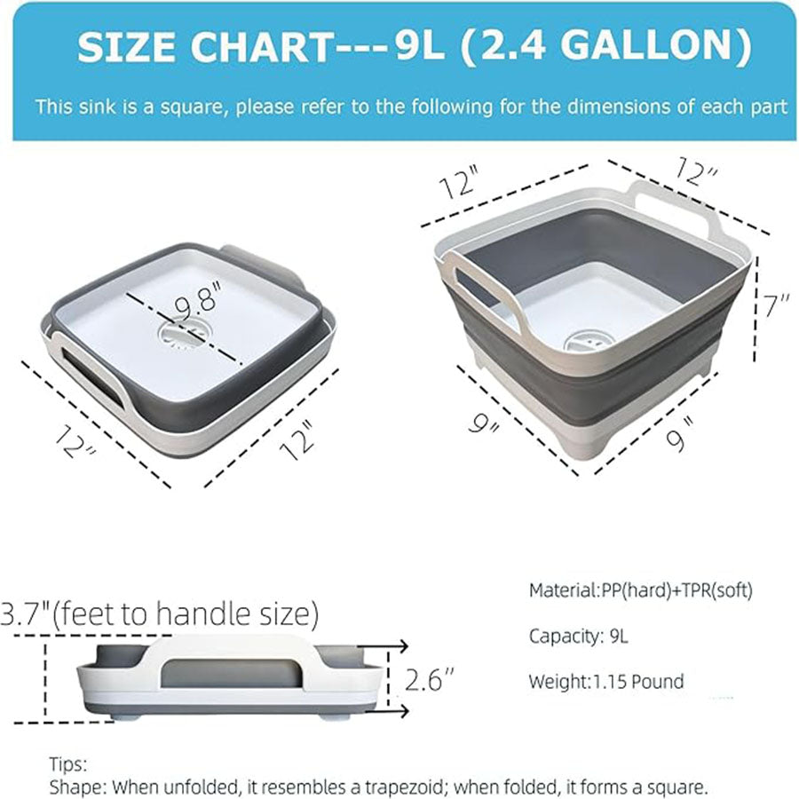 Collapsible Dish Basin with Drain Plug,Space Saving Multiuse