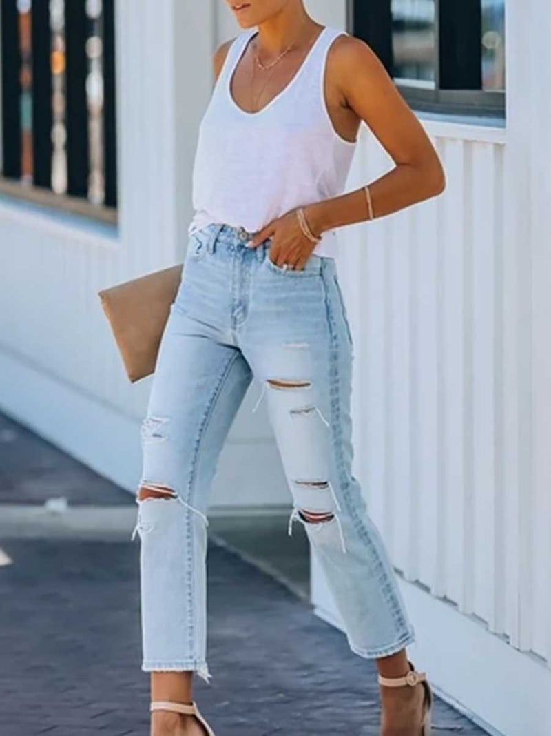 Stunncal Non-stretch Ripped Washed Jeans