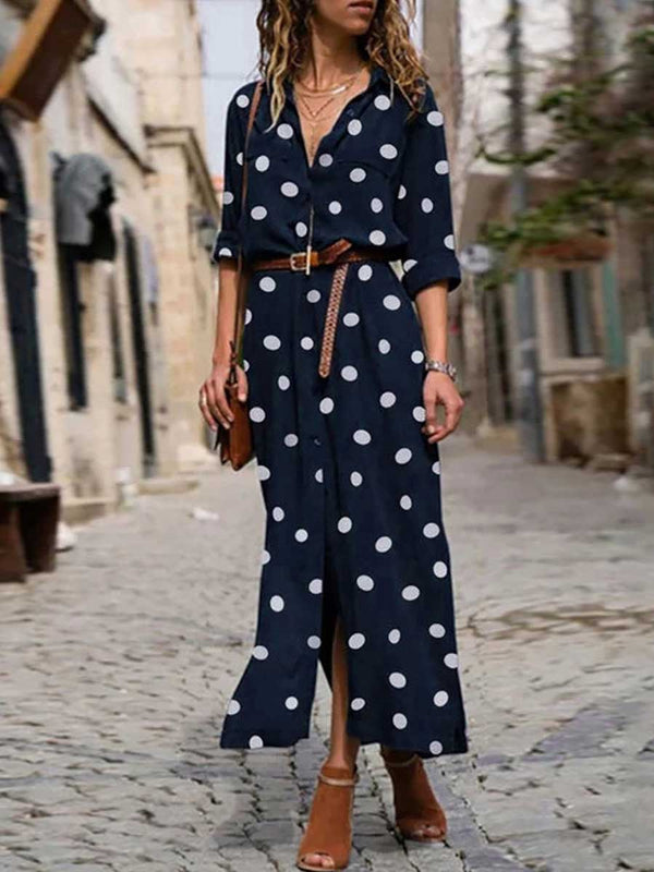 Stunncal Polka Dot Maxi Shirt Dress