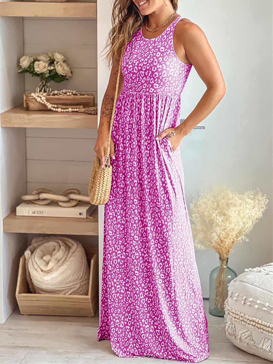 Stunncal Leopard Print Vest Sleeveless Long Dress