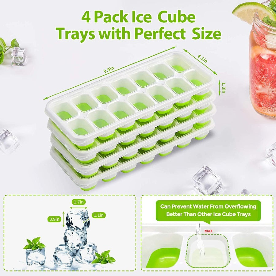 4 Pack Silicone Plastic Ice Cube Trays