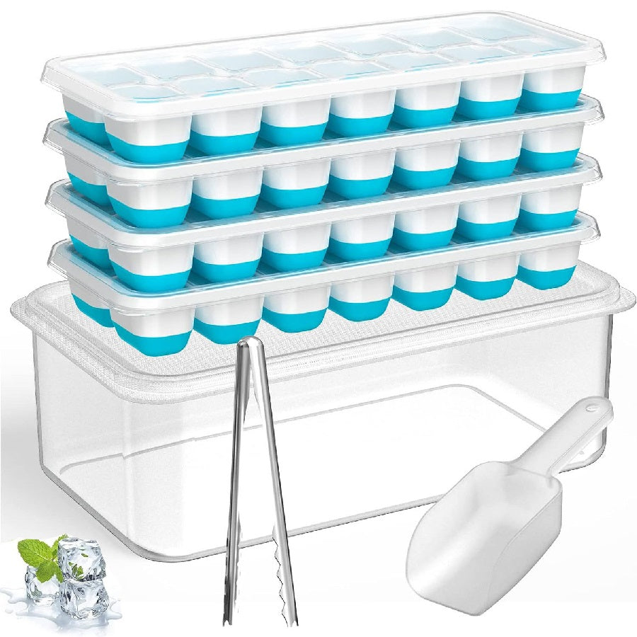 4 Pack Silicone Plastic Ice Cube Trays