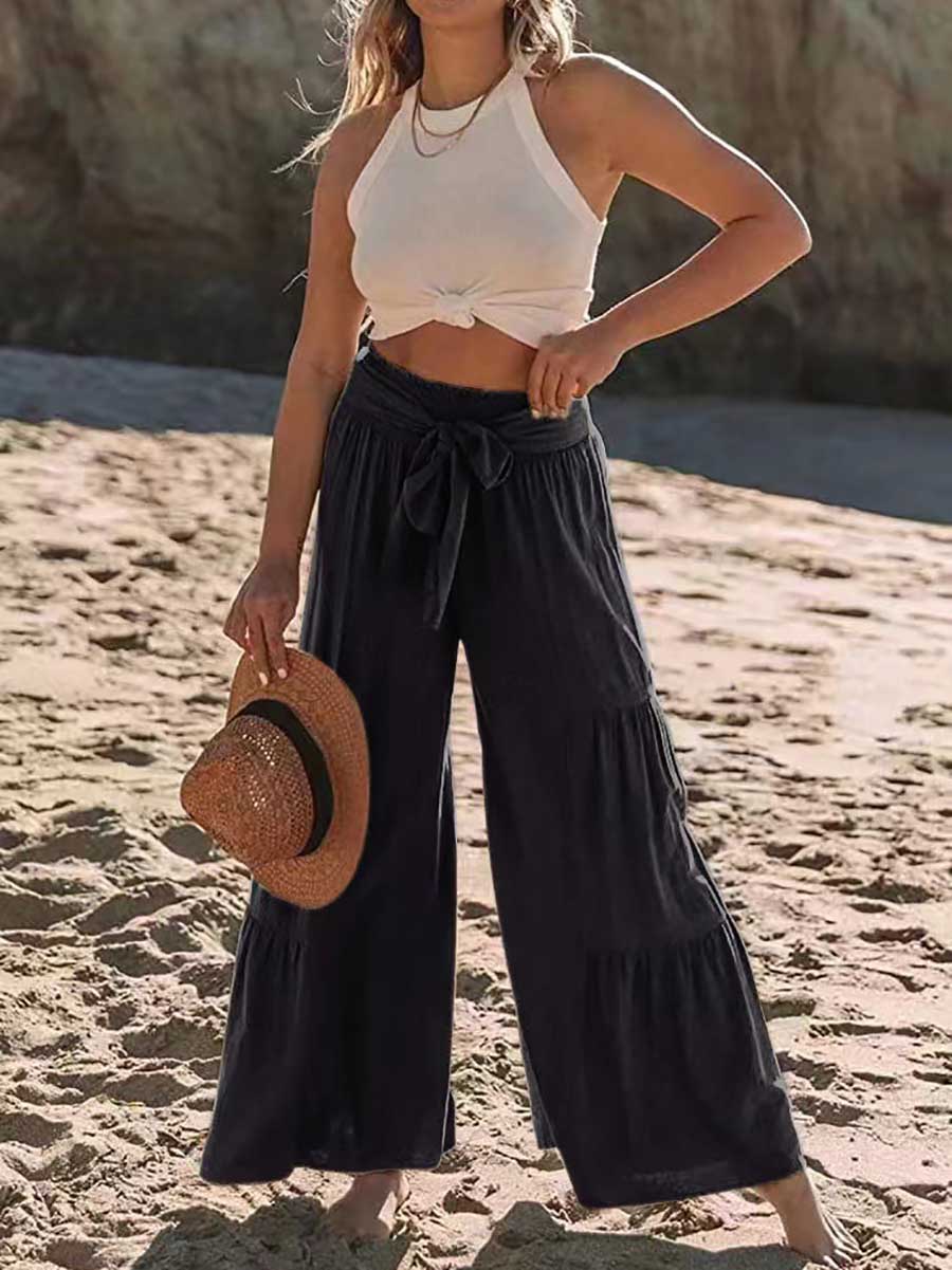 Stunncal Strappy high-waisted pleated wide-leg pants