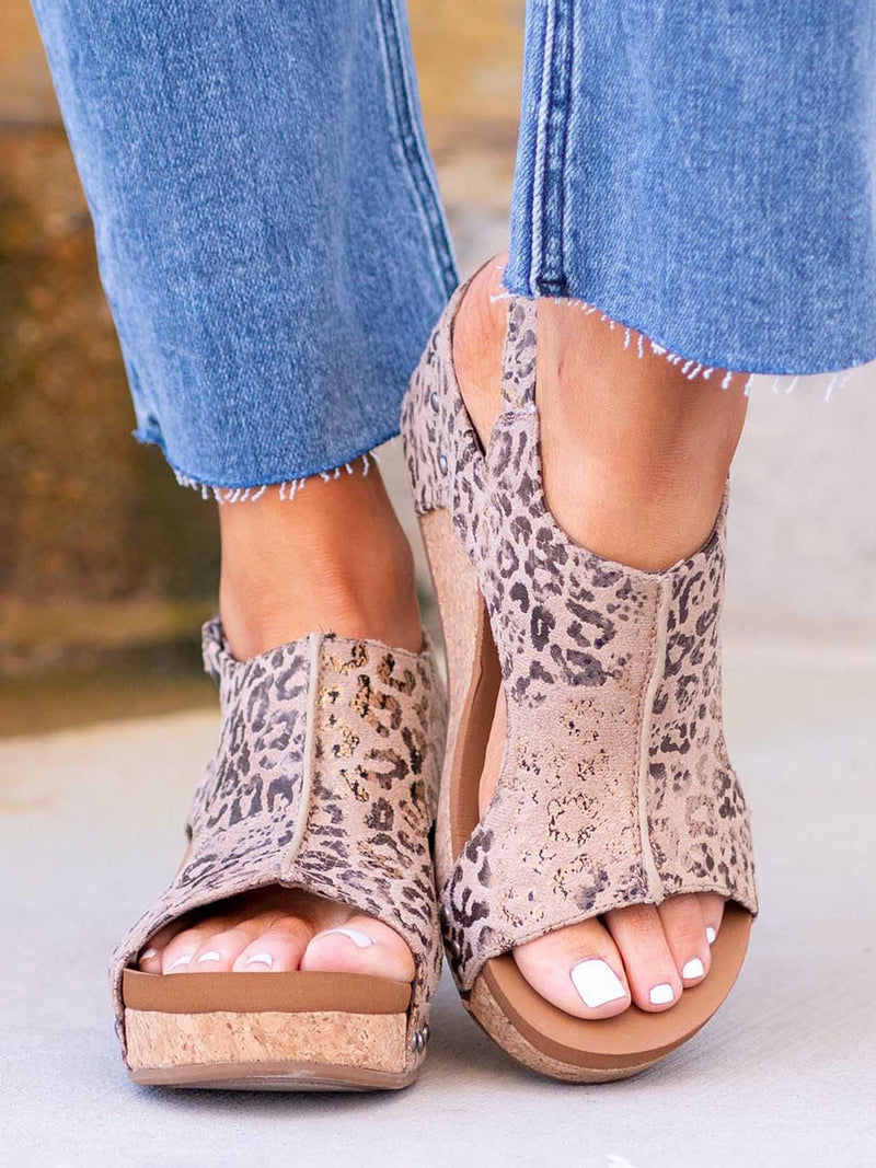 Stunncal Leopard Wedge Sandals