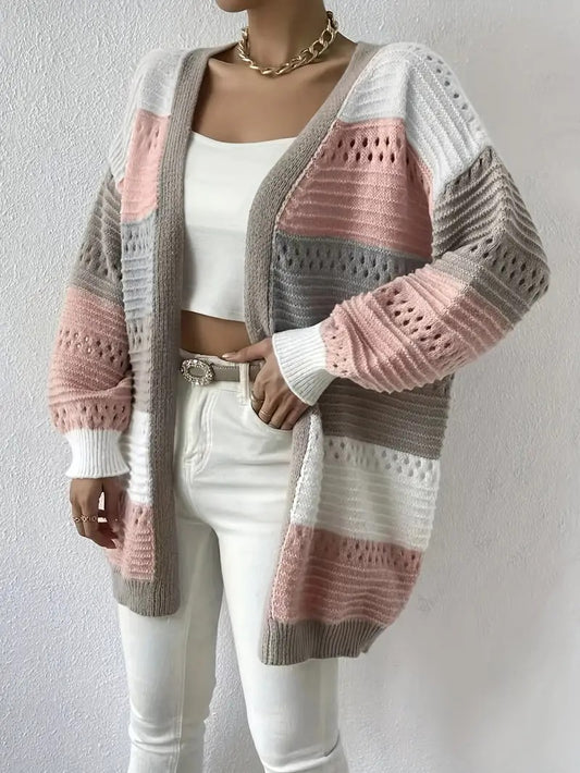 Stunncal Cut Out Color Block Knit Cardigan