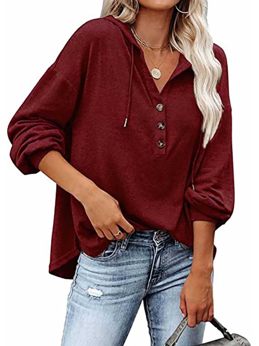 Stunncal Casual Loose Solid Color Hoodie Sweatshirt