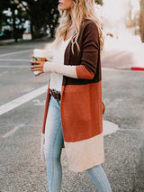 Stunncal Knit Sweater Tricolor Stripe Patchwork Long Sweater Cardigan