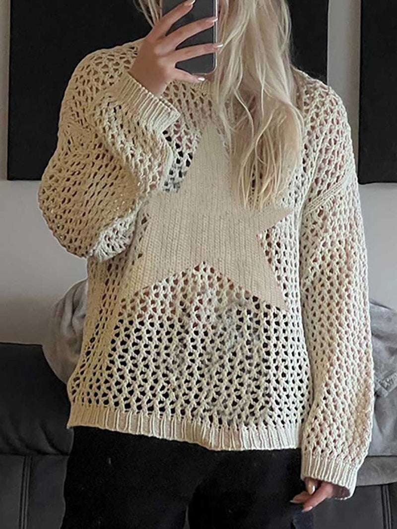 Stunncal Slouchy Style Star Loose Long Sleeve Knit Sweater