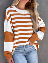 Stunncal Striped Printed Loose Color Clash Sweatshirt