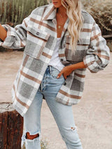 Stunncal Autumn and Winter Long-sleeved Lapel Loose Plaid Thickened Tweed Jacket