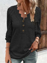 Stunncal Comfortable Casual Lace Splicing V-Neck Pullover Top Women's T-Shirt