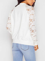 Stunncal Long Sleeve Lace Patchwork Zipper Small Coat Jacket