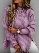 Stunncal Half Turtleneck Solid Color Corset Side Split Knit Sweater
