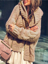 Stunncal Twist Hat Cardigan Solid Color Chunky Knit Sweater