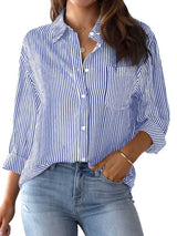 Stunncal Striped Long Sleeve Collared Shirt Top