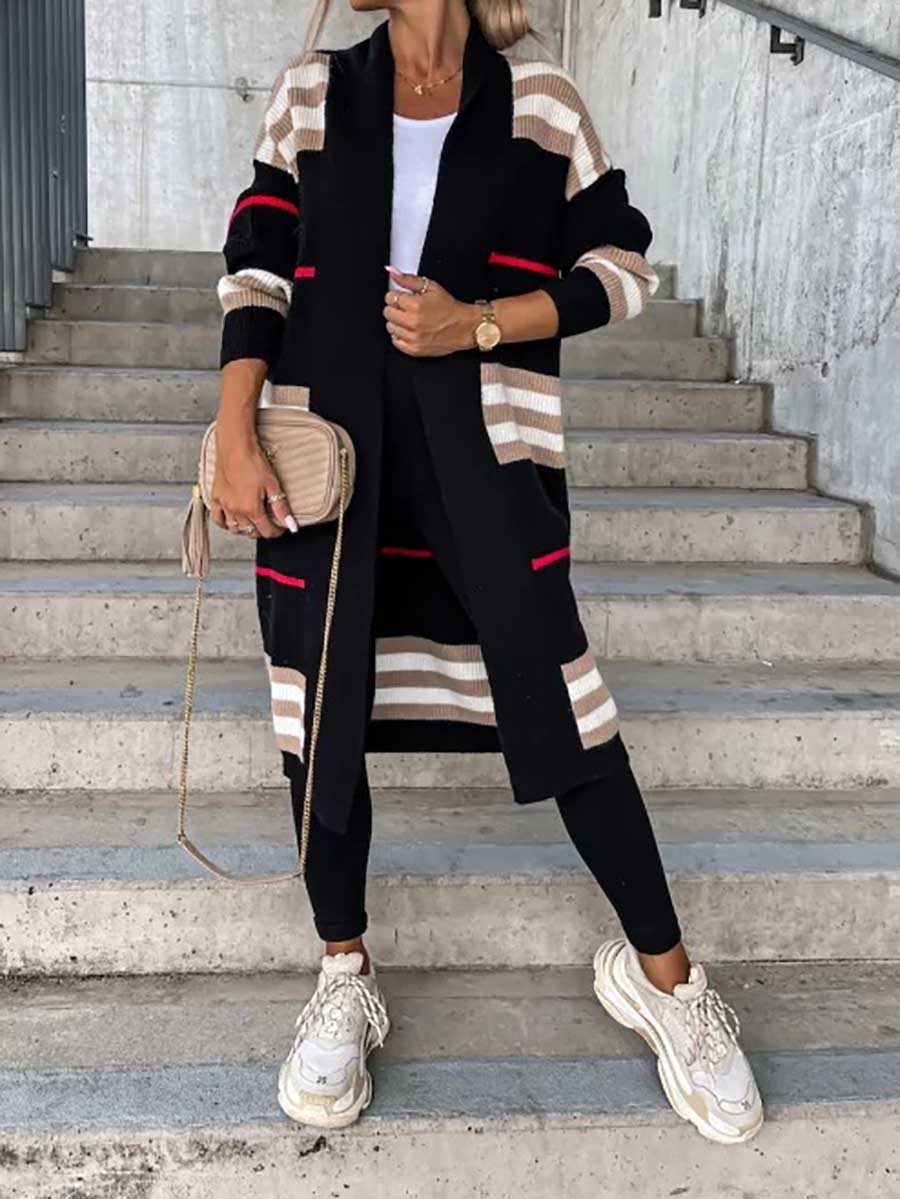 Stunncal Long Striped Knit Cardigan