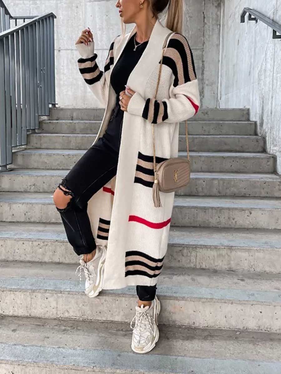 Stunncal Long Striped Knit Cardigan