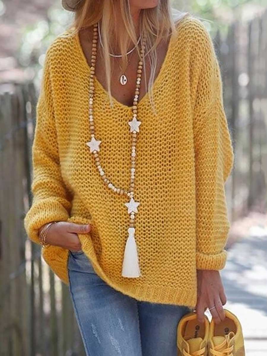 Stunncal V-neck Long Sleeve Knit Sweater