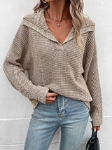 Stunncal Solid Color Long Sleeve Lapel Sweater