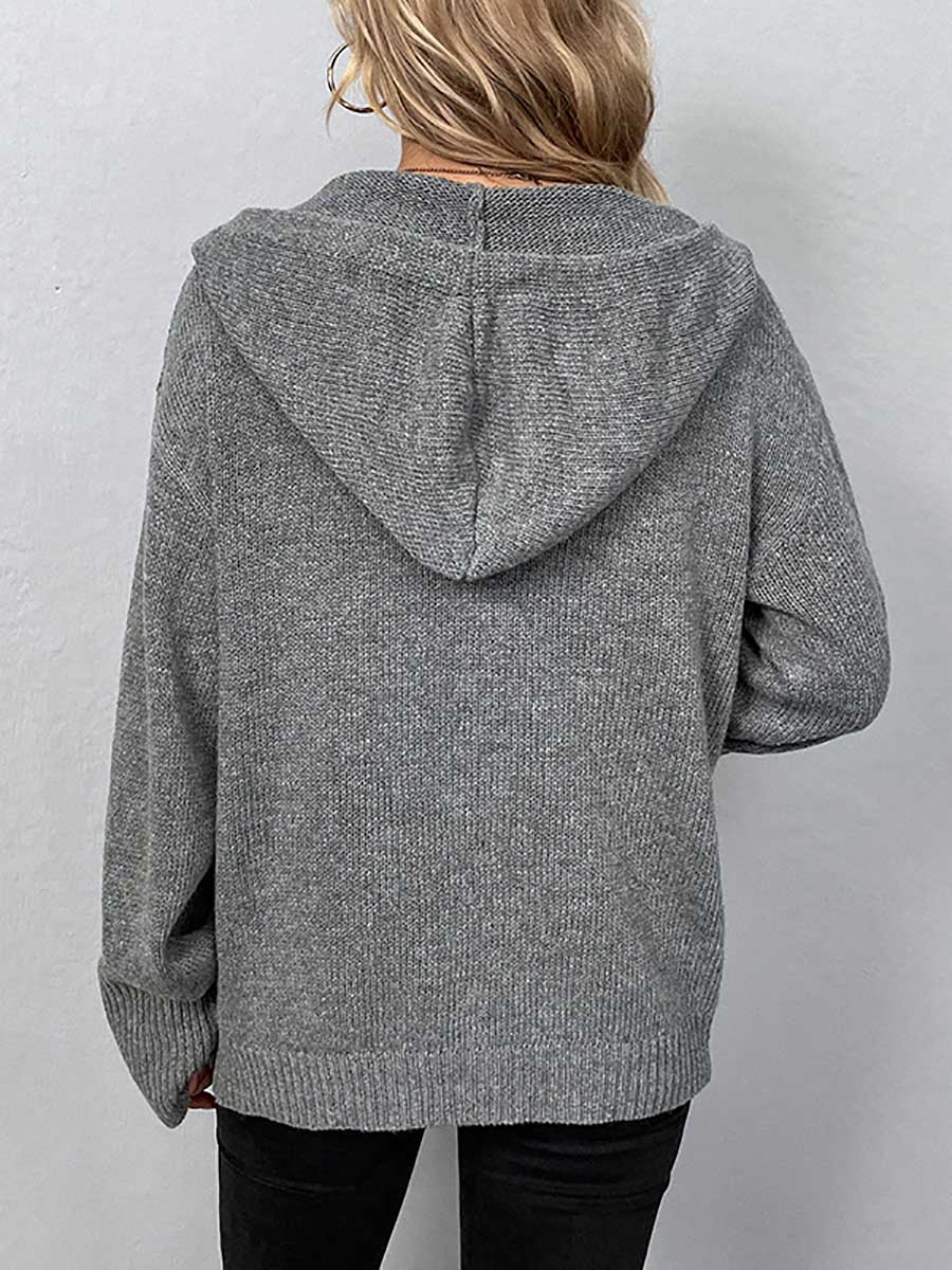 Stunncal Hooded Drawstring Knit Cardigan Jacket
