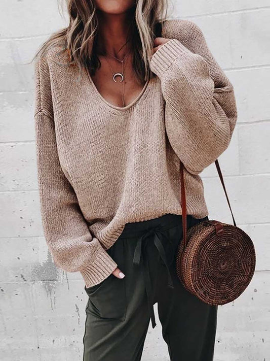 Stunncal V-neck long sleeve sweater knit