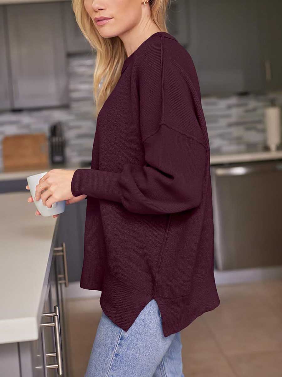 Stunncal Crew Neck Batwing Long Sleeve Sweater