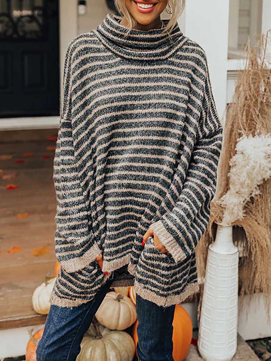 Stunncal Loose Pullover Striped Sweater Knit Sweater