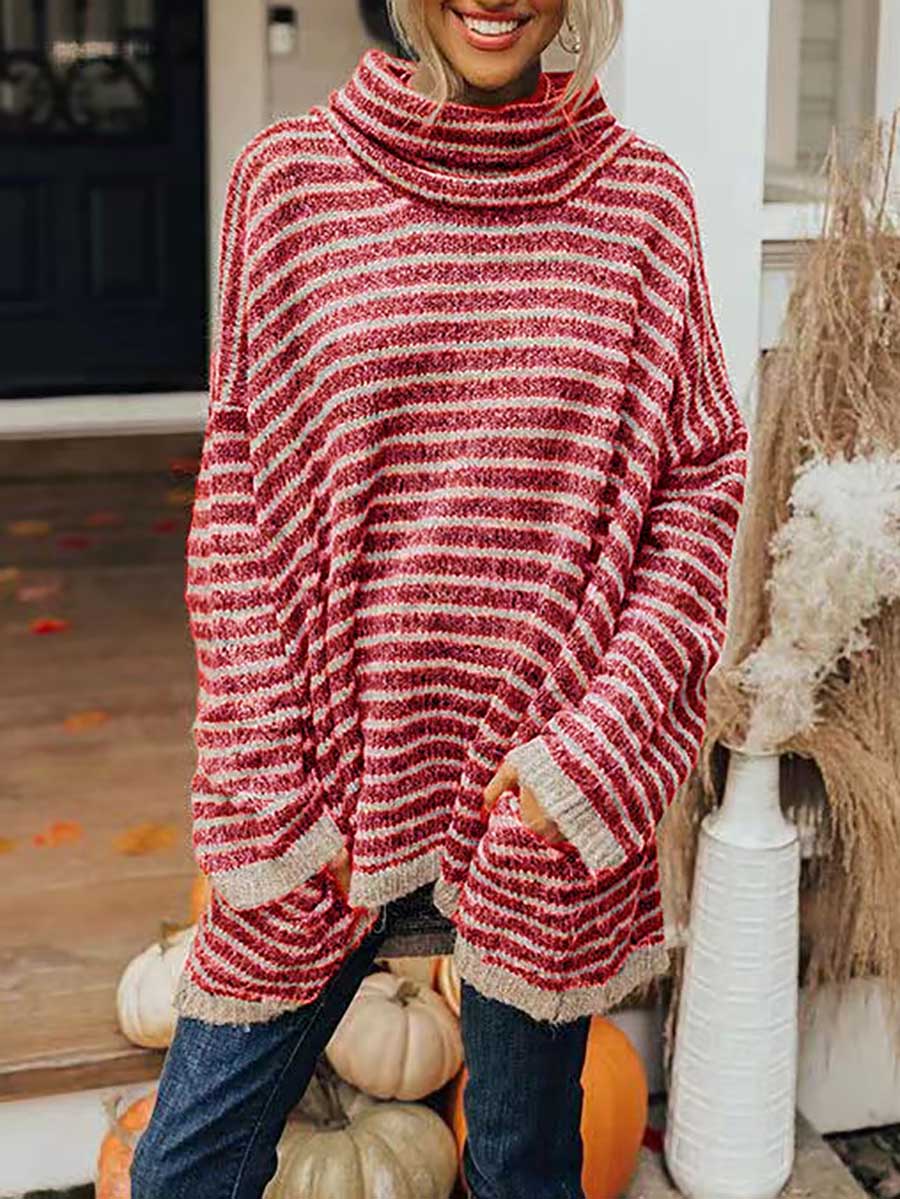 Stunncal Loose Pullover Striped Sweater Knit Sweater