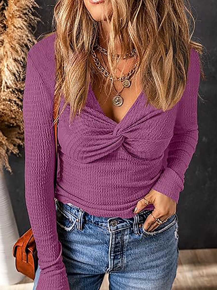 Stunncal Twisted V-Neck Sweater Knit Top