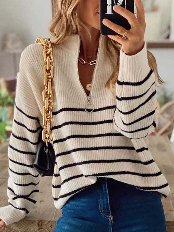 Stunncal Striped Colorblock Long Sleeve Knit Top