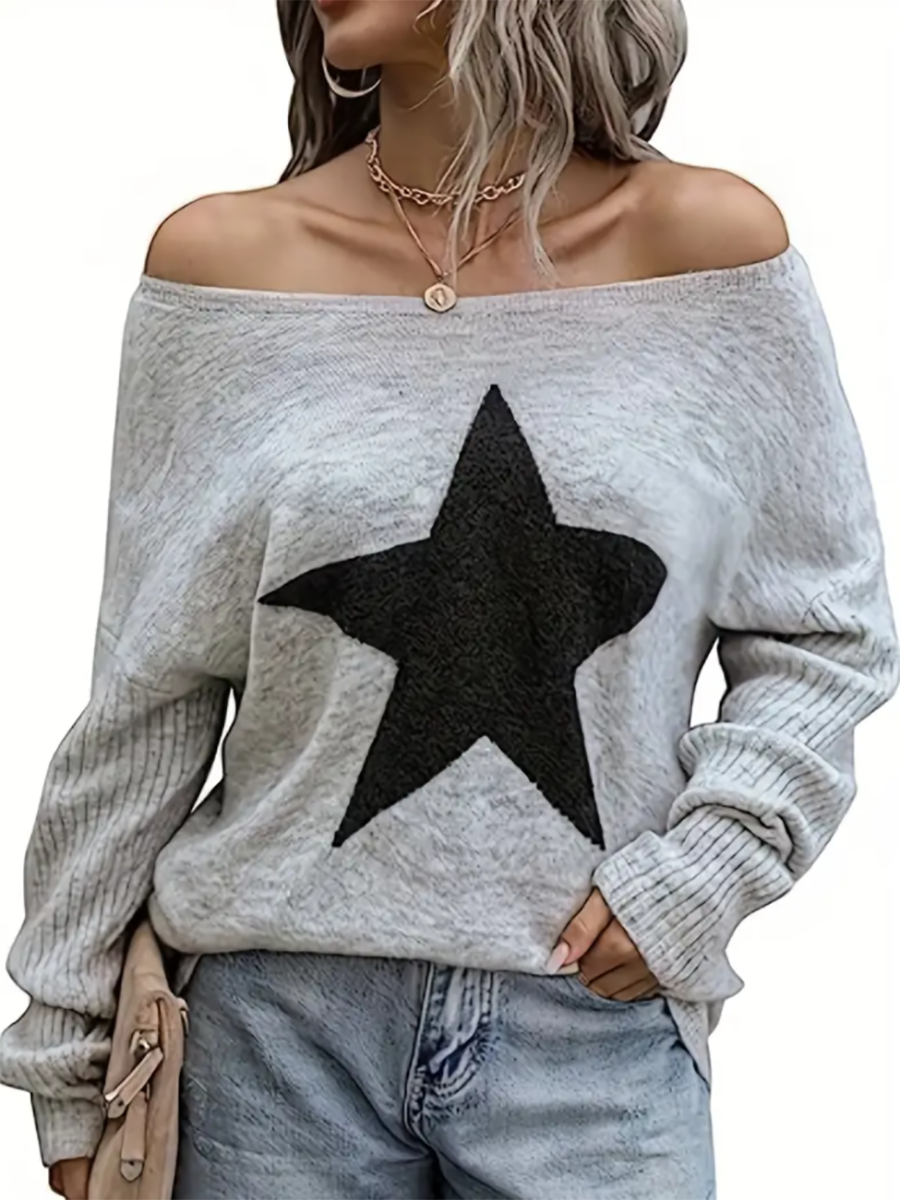 Stunncal Star Pattern Crew Neck Pullover Sweater