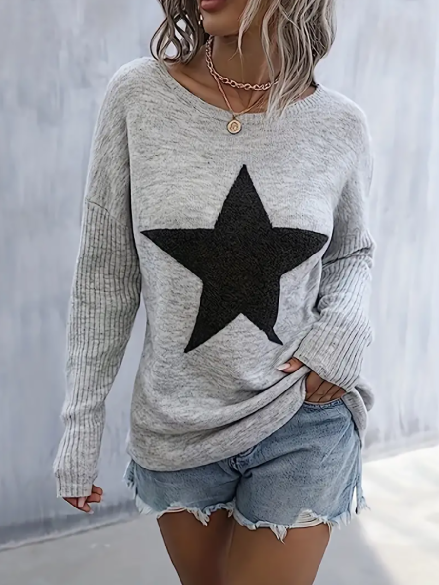 Stunncal Star Pattern Crew Neck Pullover Sweater