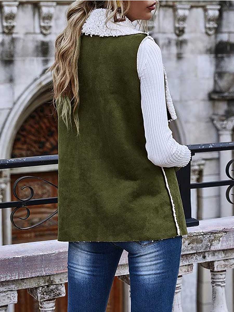Stunncal Sleeveless Large Lapel Suede Vest