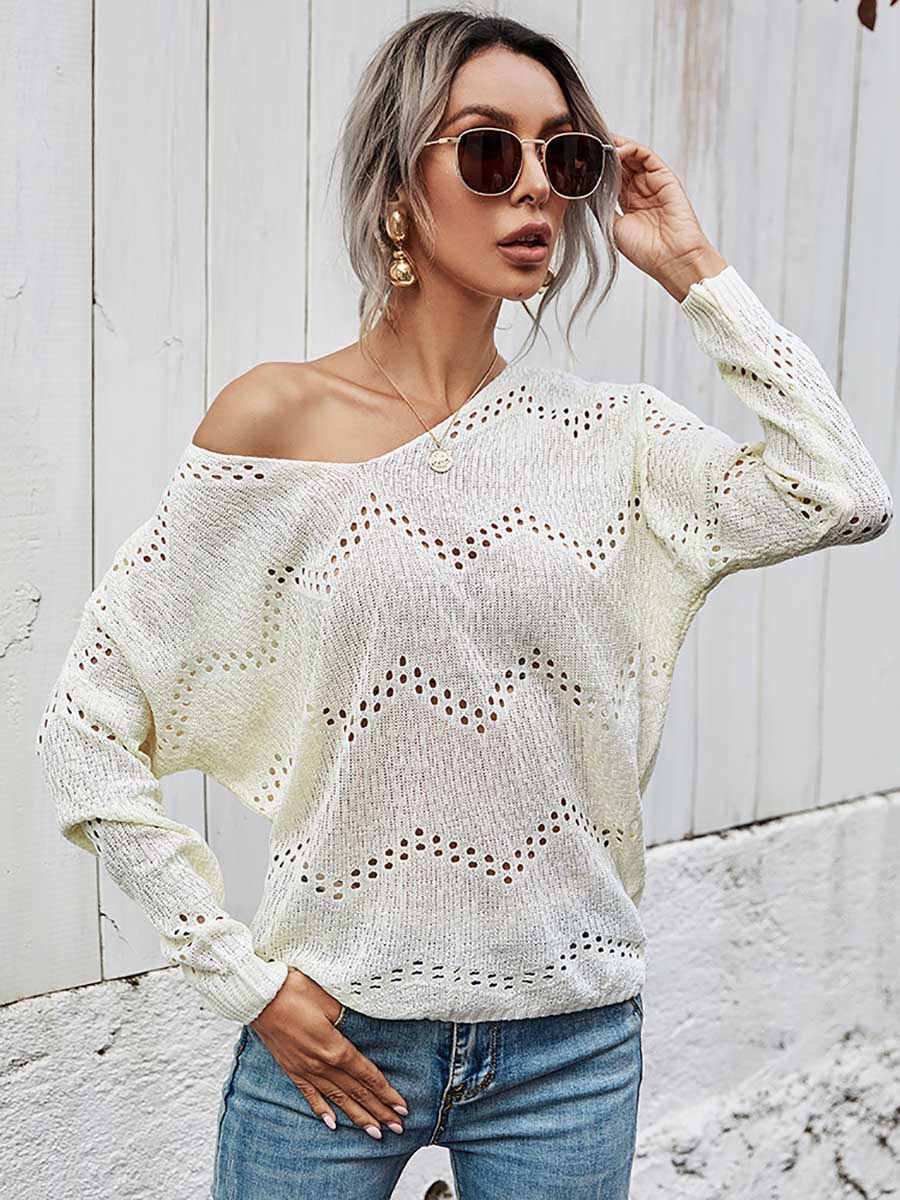 Stunncal Cutout V-neck Knit Loose Sweater