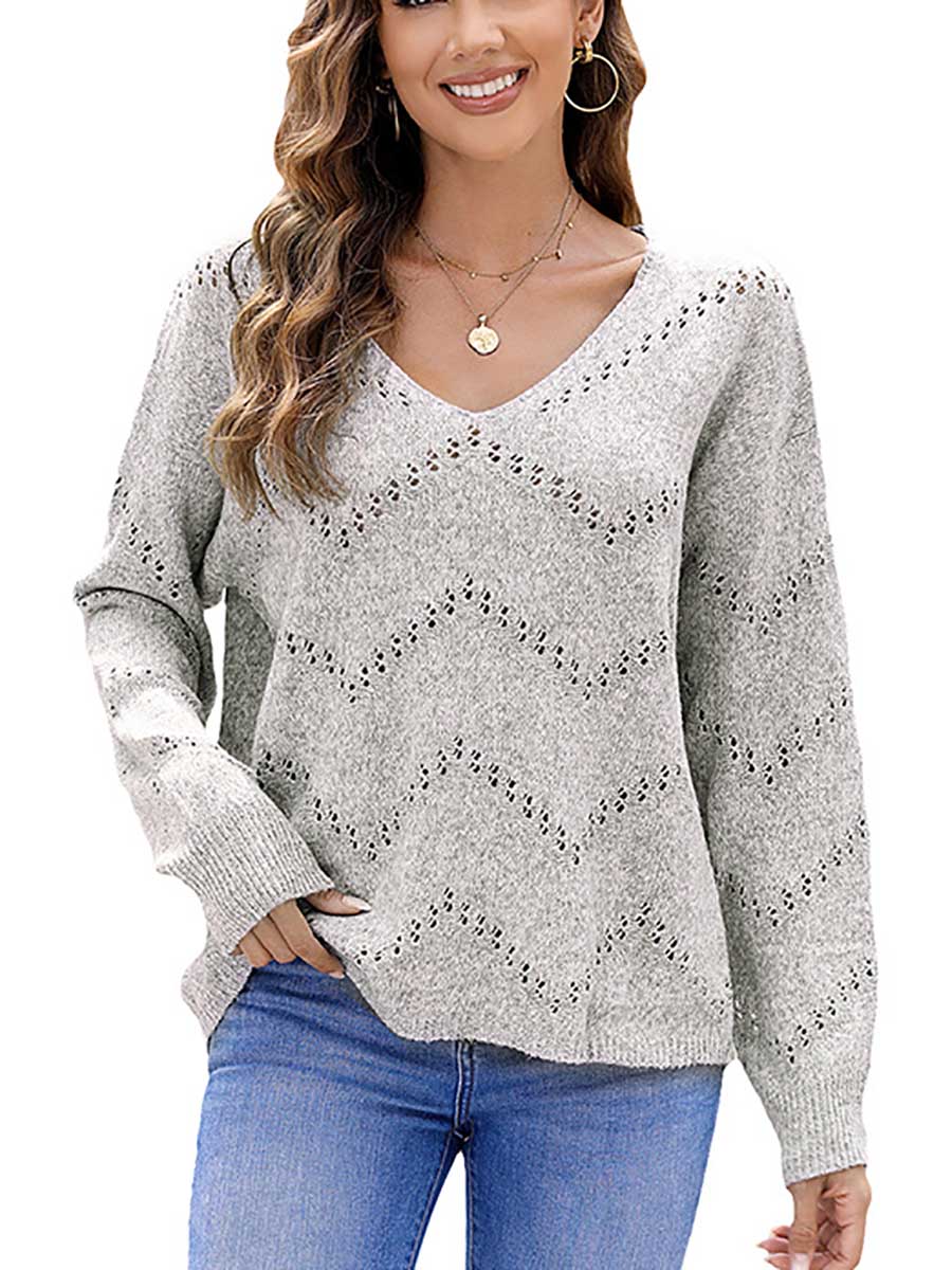 Stunncal Cutout V-neck Knit Loose Sweater