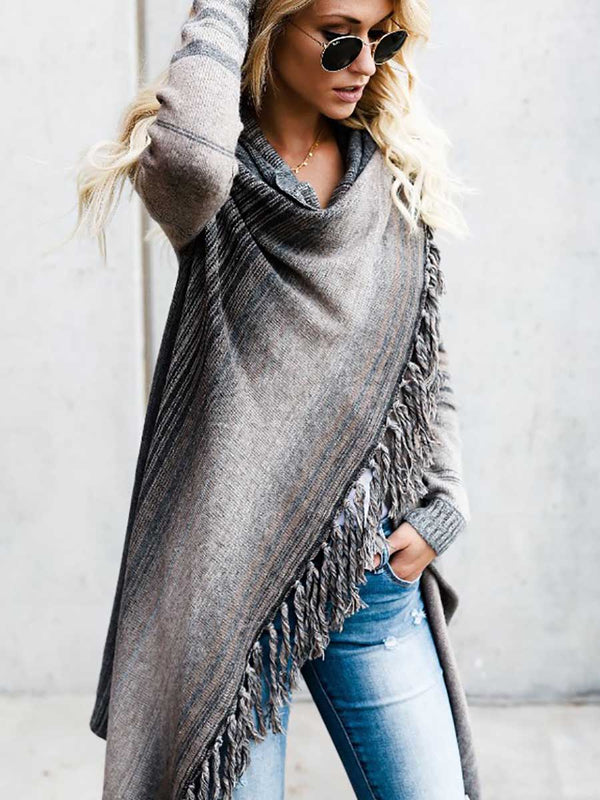 Stunncal Fringed Sweater Knit Jacket