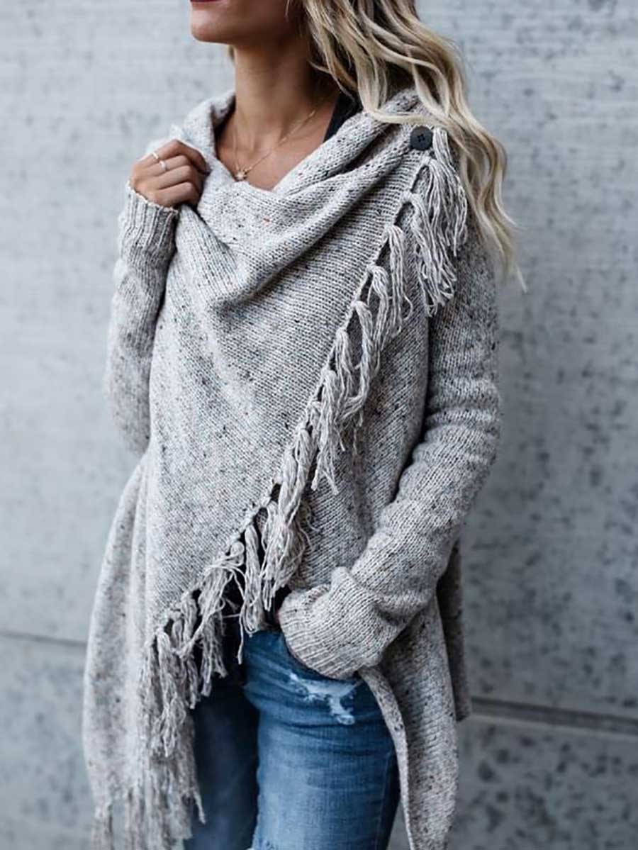 Stunncal Fringed Sweater Knit Jacket