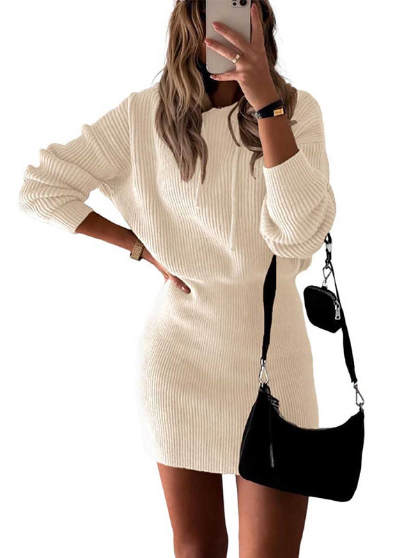 Stunncal Solid Color Hooded Waisted Knit Wrap Skirt