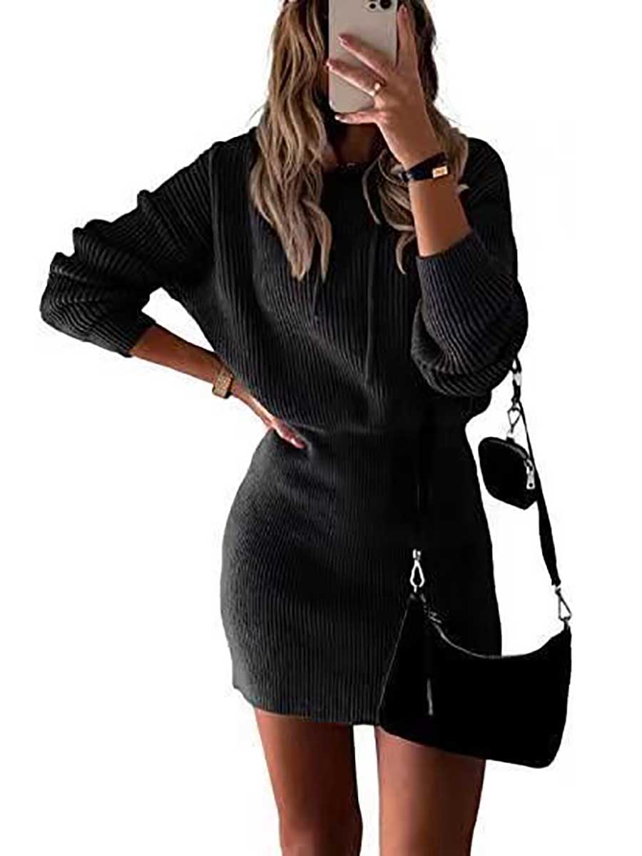 Stunncal Solid Color Hooded Waisted Knit Wrap Skirt