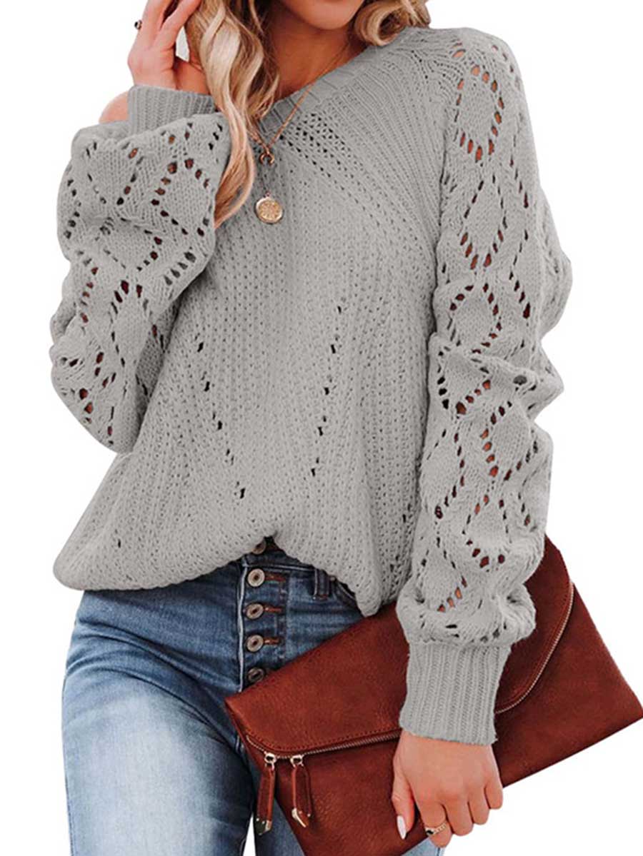 Stunncal Cutout Knit Lantern Sleeve Sweater